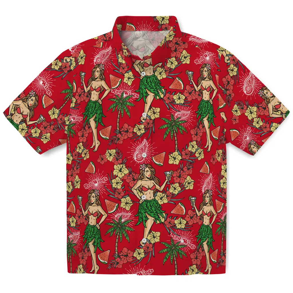 Detroit Red Wings Hawaiian Shirt - Hawaiian Girls Design detroit red wings hawaiian girls design red hawaiian shirts best selling