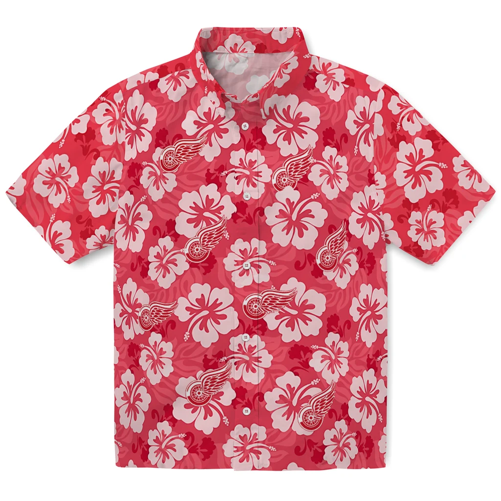Detroit Red Wings Hawaiian Shirt - Hibiscus Cluster detroit red wings hibiscus cluster red hawaiian shirts best selling