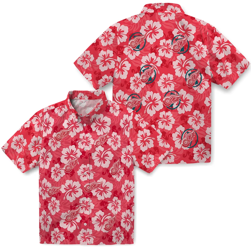 Detroit Red Wings Hawaiian Shirt - Hibiscus Cluster detroit red wings hibiscus cluster red hawaiian shirts high quality