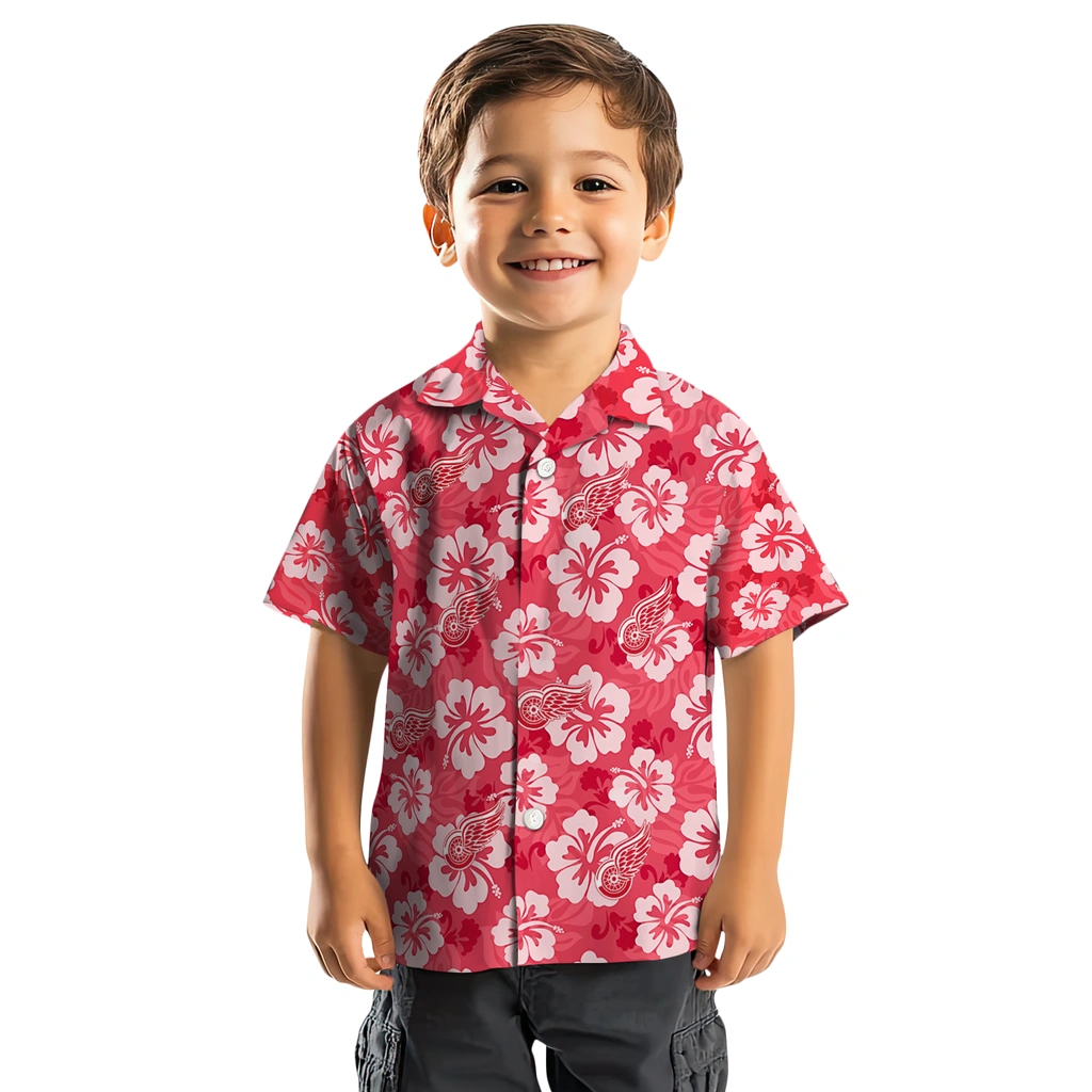 Detroit Red Wings Hawaiian Shirt - Hibiscus Cluster detroit red wings hibiscus cluster red hawaiian shirts top rated