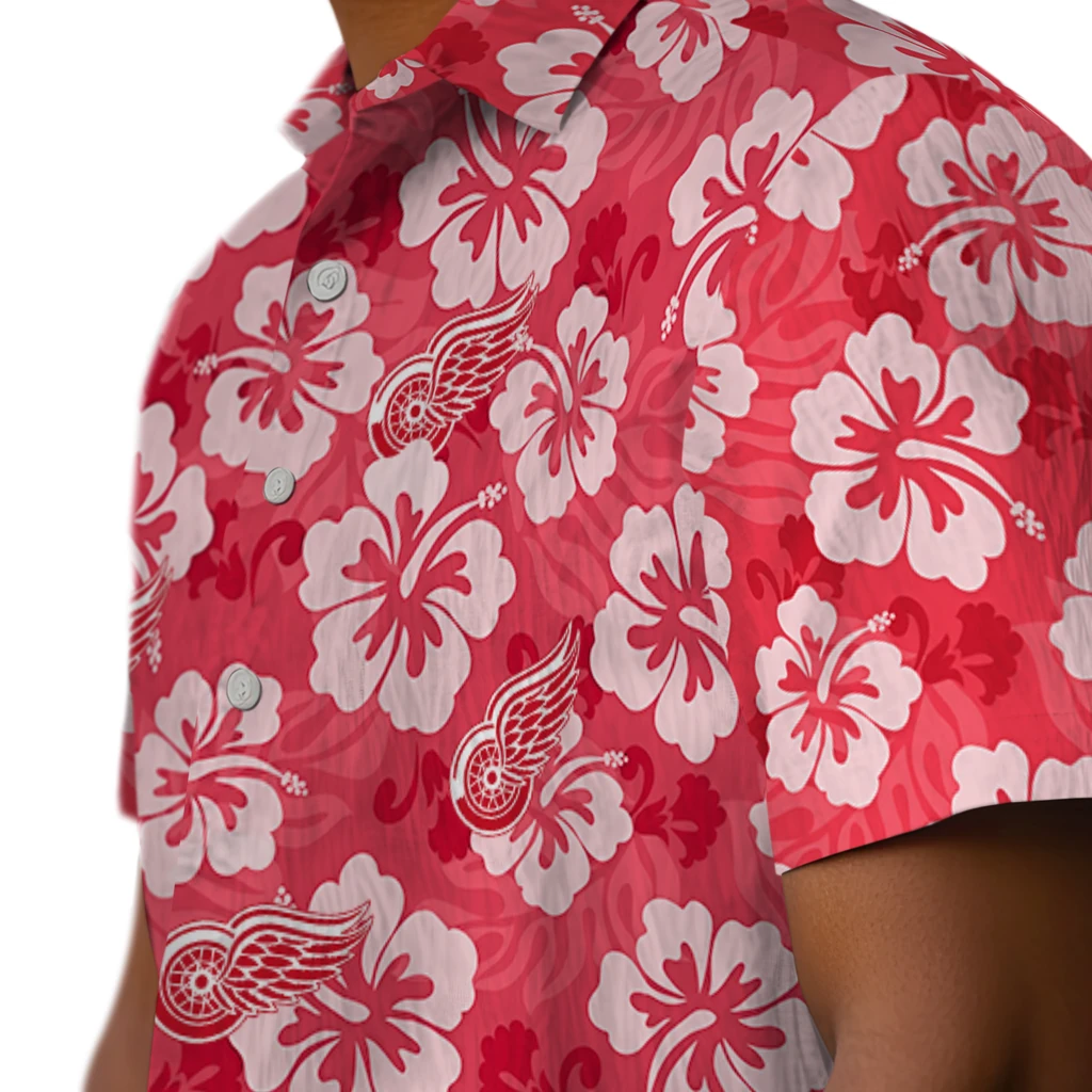 Detroit Red Wings Hawaiian Shirt - Hibiscus Cluster detroit red wings hibiscus cluster red hawaiian shirts trendy