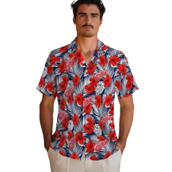 detroit red wings hibiscus fiesta red royal blue hawaiian shirts fashion forward