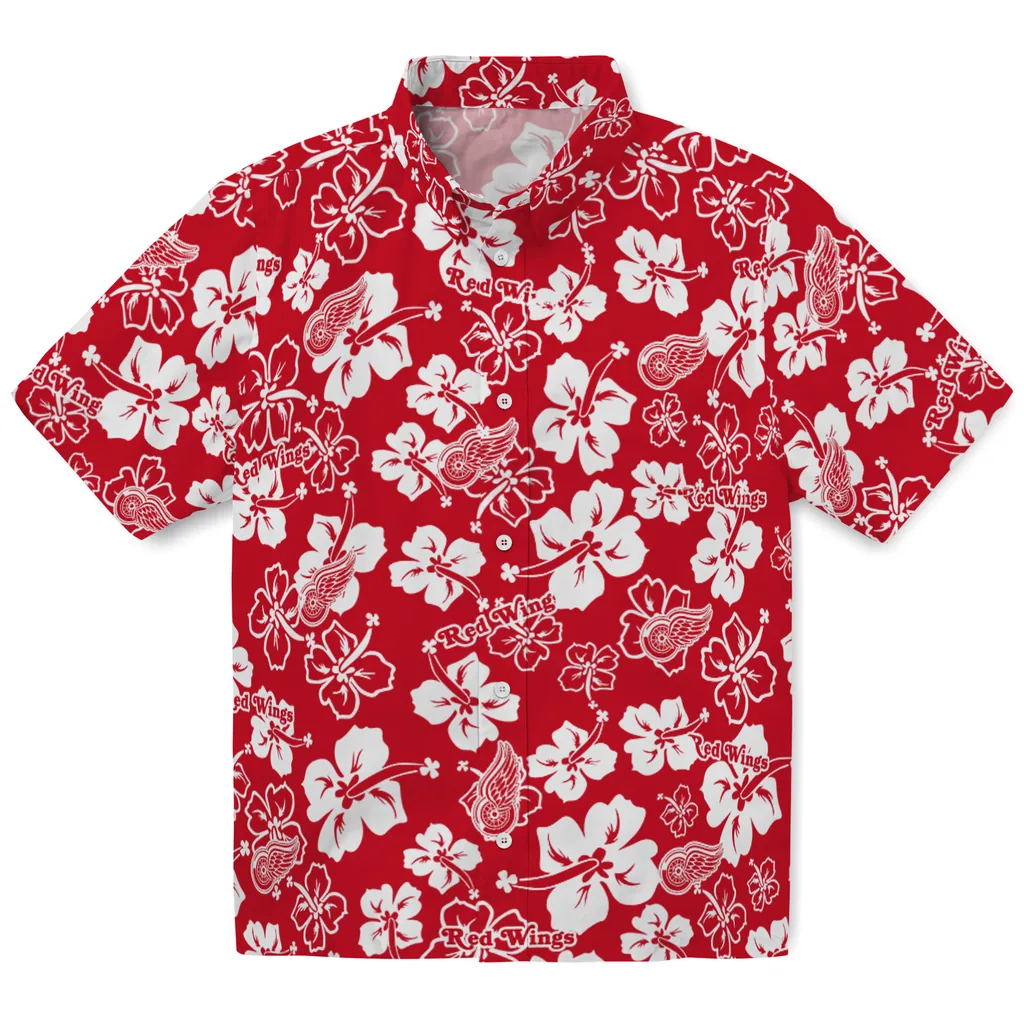 Detroit Red Wings Hawaiian Shirt - Hibiscus Flower Design detroit red wings hibiscus bloom red hawaiian shirts best selling