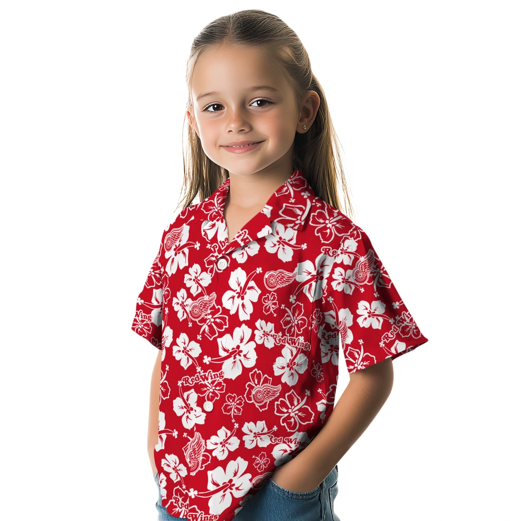 Detroit Red Wings Hawaiian Shirt - Hibiscus Flower Design detroit red wings hibiscus bloom red hawaiian shirts premium grade