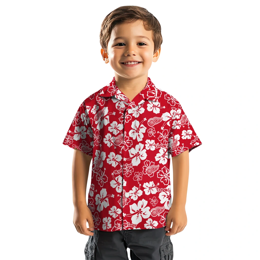 Detroit Red Wings Hawaiian Shirt - Hibiscus Flower Design detroit red wings hibiscus bloom red hawaiian shirts top rated