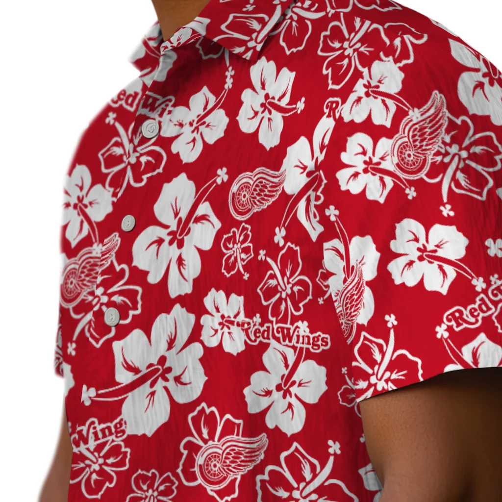Detroit Red Wings Hawaiian Shirt - Hibiscus Flower Design detroit red wings hibiscus bloom red hawaiian shirts trendy