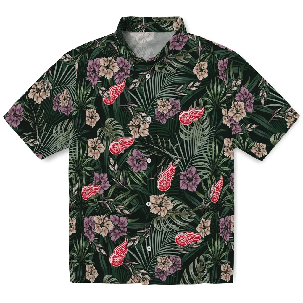 Detroit Red Wings Hawaiian Shirt - Hibiscus Leaves Pattern detroit red wings hibiscus leaves pattern green hawaiian shirts best selling