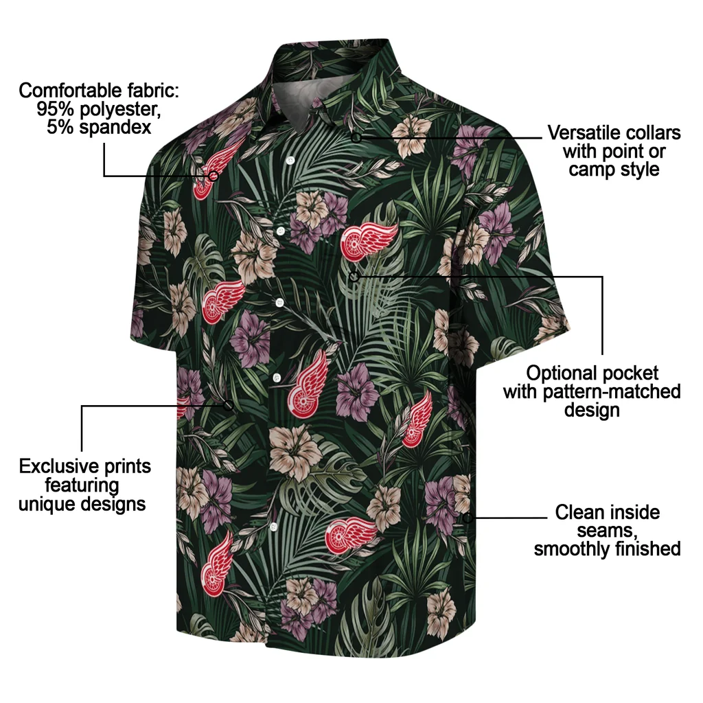 Detroit Red Wings Hawaiian Shirt - Hibiscus Leaves Pattern detroit red wings hibiscus leaves pattern green hawaiian shirts new arrival