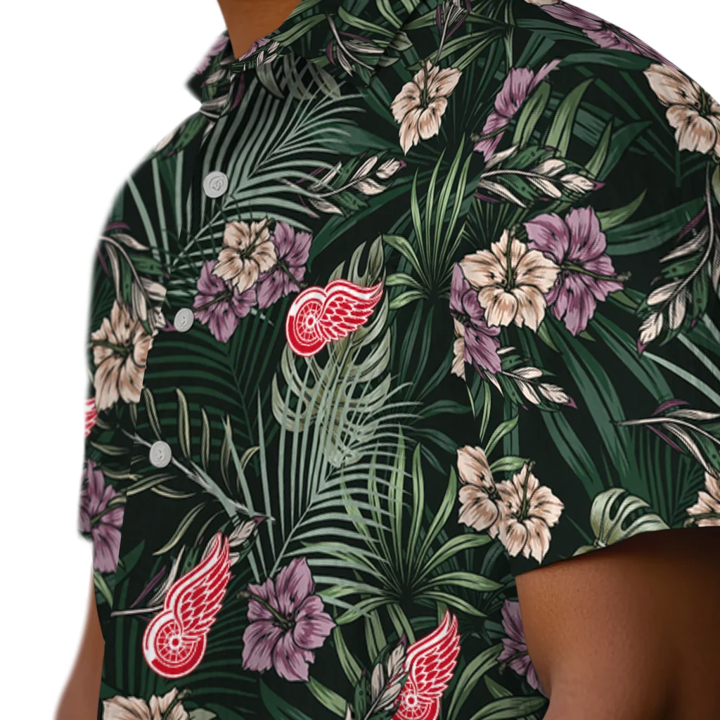 Detroit Red Wings Hawaiian Shirt - Hibiscus Leaves Pattern detroit red wings hibiscus leaves pattern green hawaiian shirts trendy