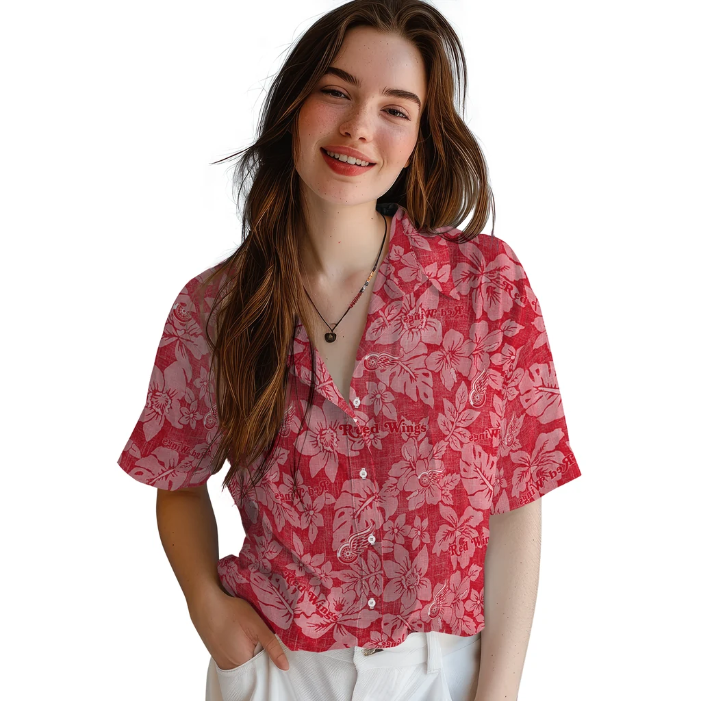 Detroit Red Wings Hawaiian Shirt - Hibiscus Oasis detroit red wings hibiscus oasis red hawaiian shirts latest model