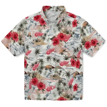 detroit red wings hibiscus seaside white hawaiian shirts best selling