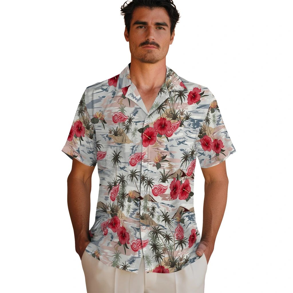 Detroit Red Wings Hawaiian Shirt - Hibiscus Seaside detroit red wings hibiscus seaside white hawaiian shirts fashion forward