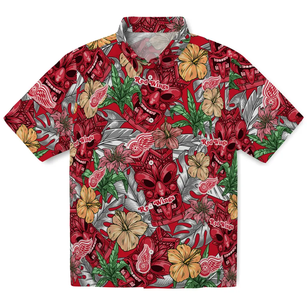 Detroit Red Wings Hawaiian Shirt - Hibiscus Tiki Jungle detroit red wings tiki jungle red hawaiian shirts best selling