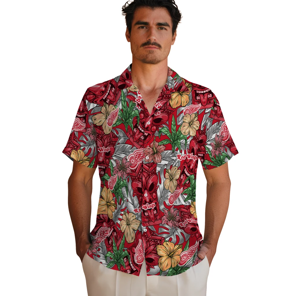 Detroit Red Wings Hawaiian Shirt - Hibiscus Tiki Jungle detroit red wings tiki jungle red hawaiian shirts fashion forward