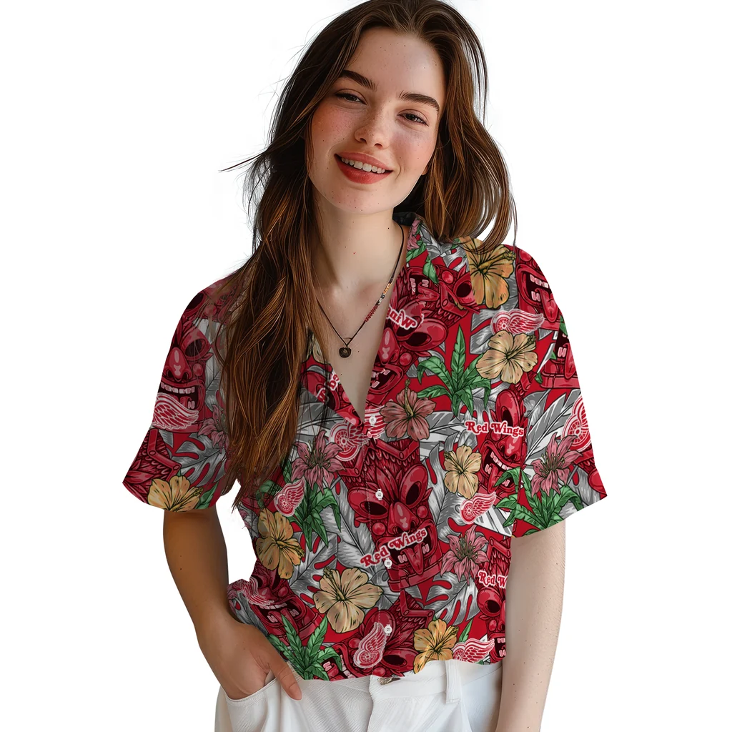 Detroit Red Wings Hawaiian Shirt - Hibiscus Tiki Jungle detroit red wings tiki jungle red hawaiian shirts latest model