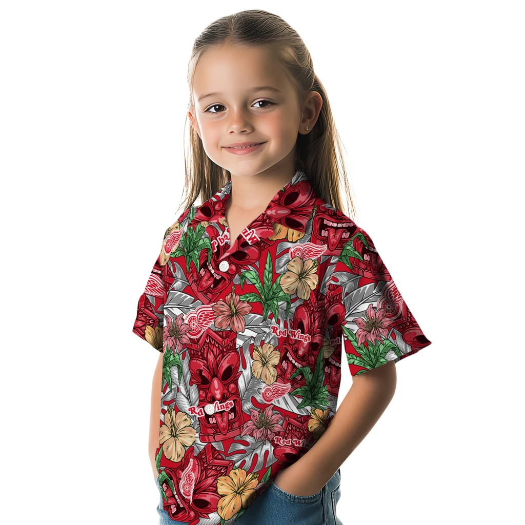 Detroit Red Wings Hawaiian Shirt - Hibiscus Tiki Jungle detroit red wings tiki jungle red hawaiian shirts premium grade