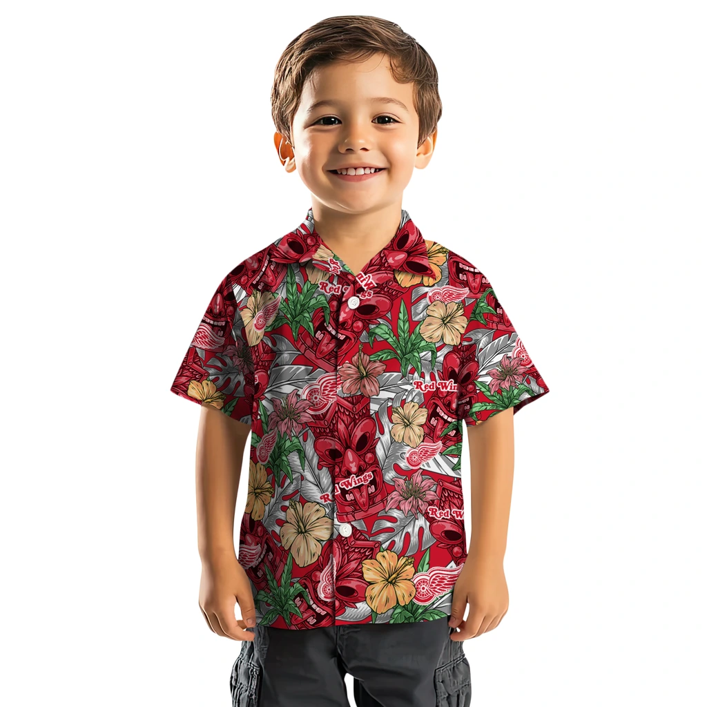 Detroit Red Wings Hawaiian Shirt - Hibiscus Tiki Jungle detroit red wings tiki jungle red hawaiian shirts top rated