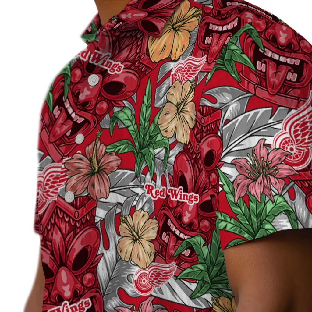 Detroit Red Wings Hawaiian Shirt - Hibiscus Tiki Jungle detroit red wings tiki jungle red hawaiian shirts trendy