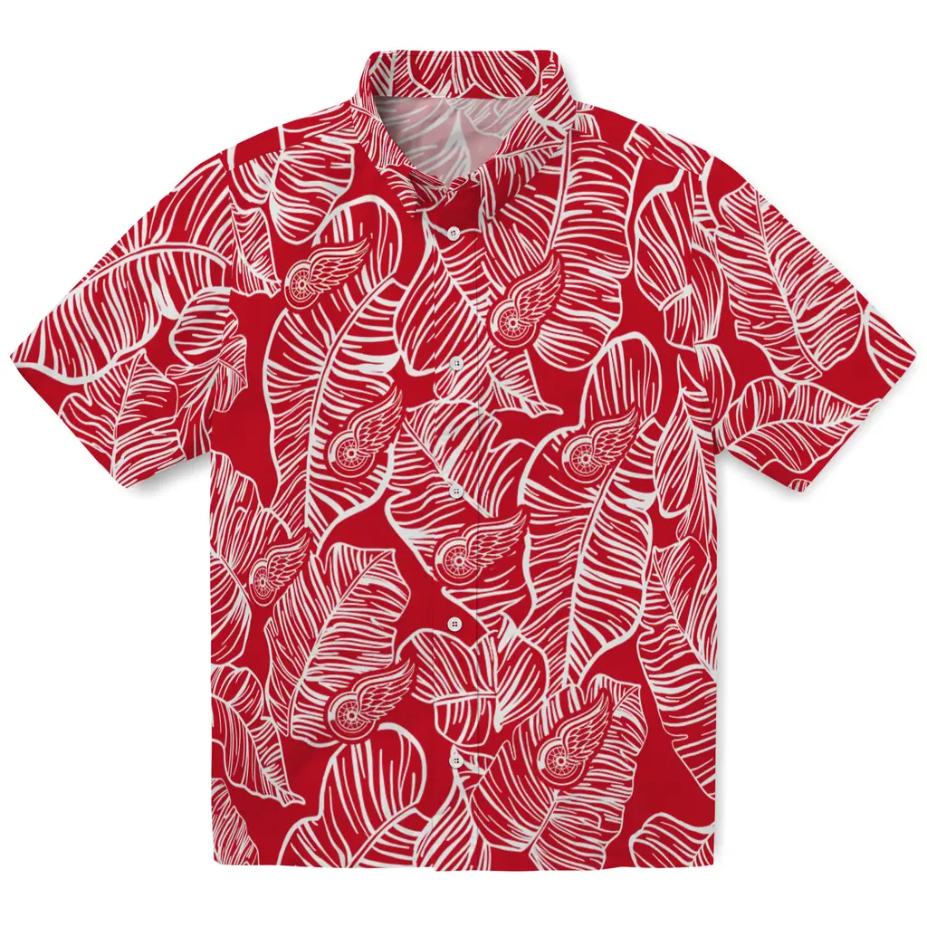 Detroit Red Wings Hawaiian Shirt - Leaf Outline detroit red wings leaf outline red hawaiian shirts best selling