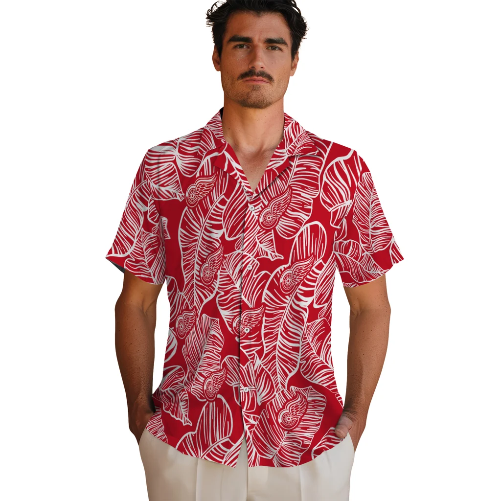 Detroit Red Wings Hawaiian Shirt - Leaf Outline detroit red wings leaf outline red hawaiian shirts fashion forward