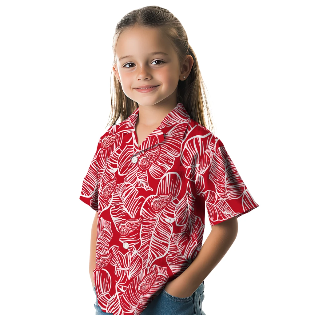 Detroit Red Wings Hawaiian Shirt - Leaf Outline detroit red wings leaf outline red hawaiian shirts premium grade