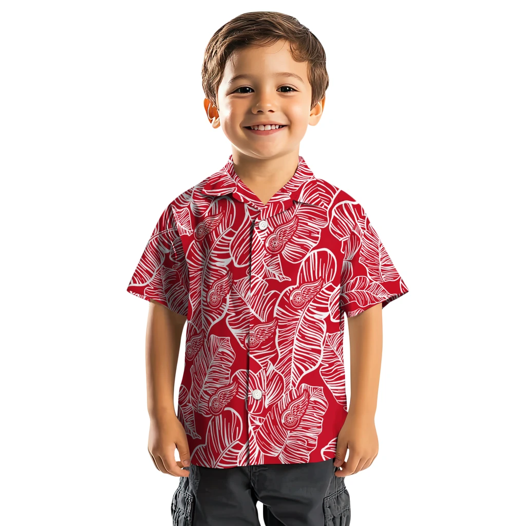 Detroit Red Wings Hawaiian Shirt - Leaf Outline detroit red wings leaf outline red hawaiian shirts top rated