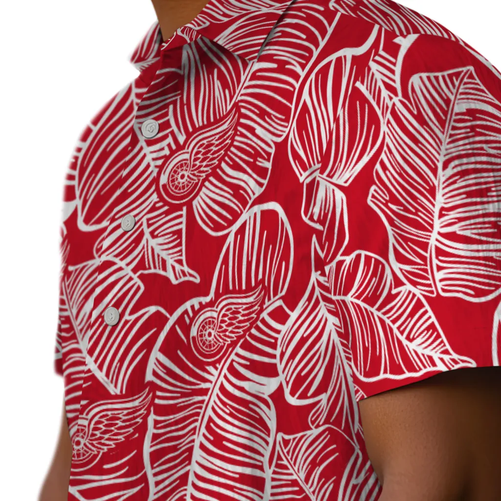 Detroit Red Wings Hawaiian Shirt - Leaf Outline detroit red wings leaf outline red hawaiian shirts trendy