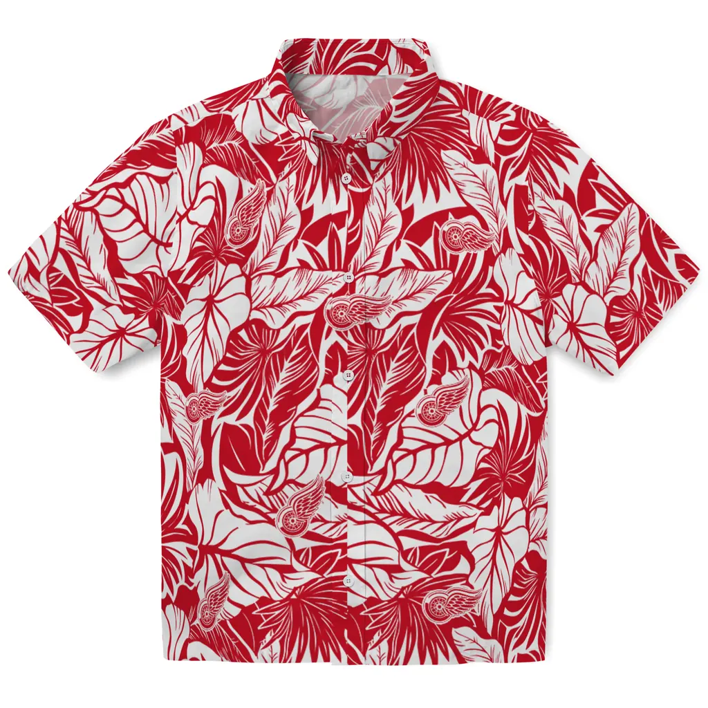 Detroit Red Wings Hawaiian Shirt - Monstera Layer detroit red wings monstera layer red hawaiian shirts best selling