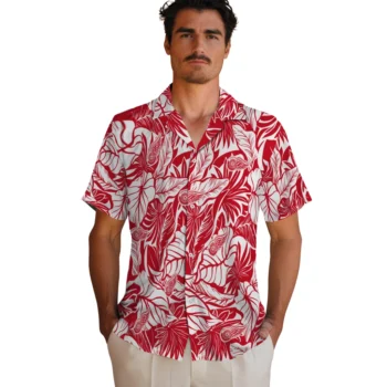 detroit red wings monstera layer red hawaiian shirts fashion forward