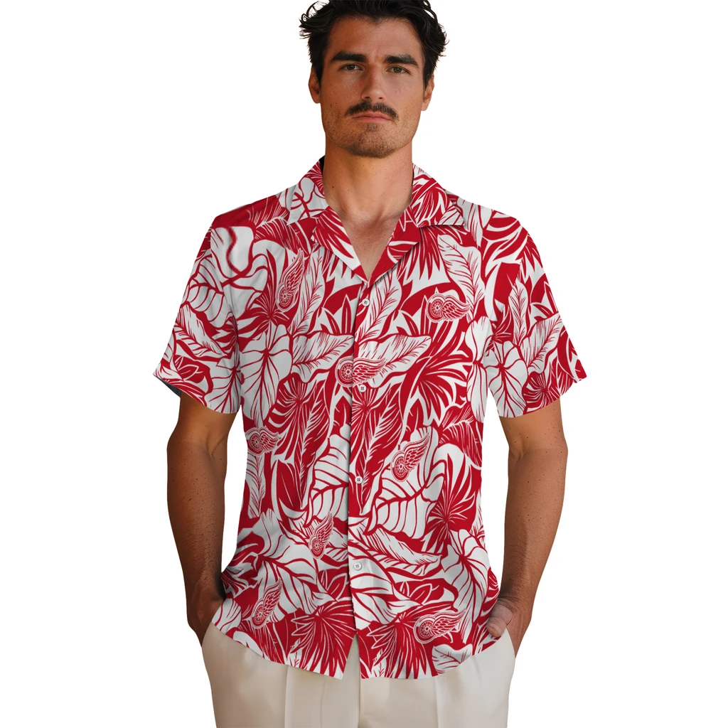 Detroit Red Wings Hawaiian Shirt - Monstera Layer detroit red wings monstera layer red hawaiian shirts fashion forward