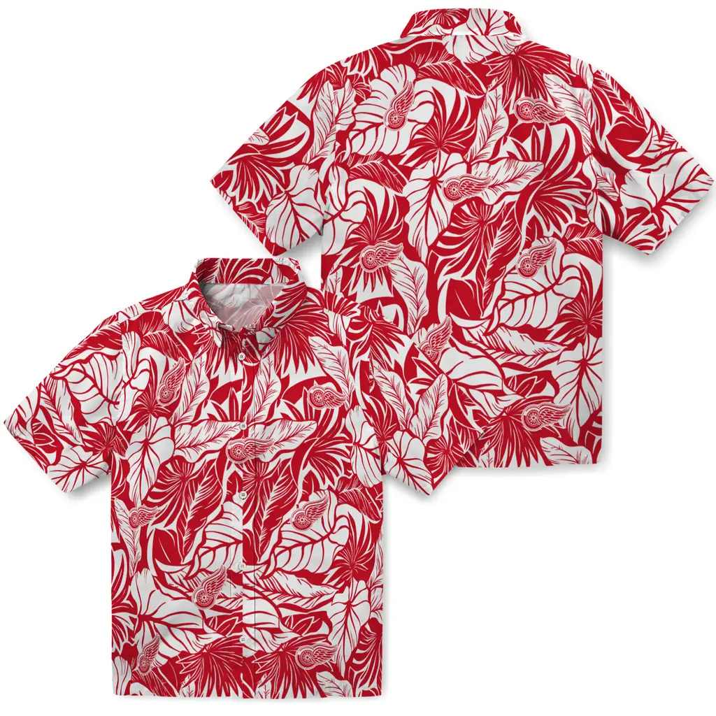 Detroit Red Wings Hawaiian Shirt - Monstera Layer detroit red wings monstera layer red hawaiian shirts high quality
