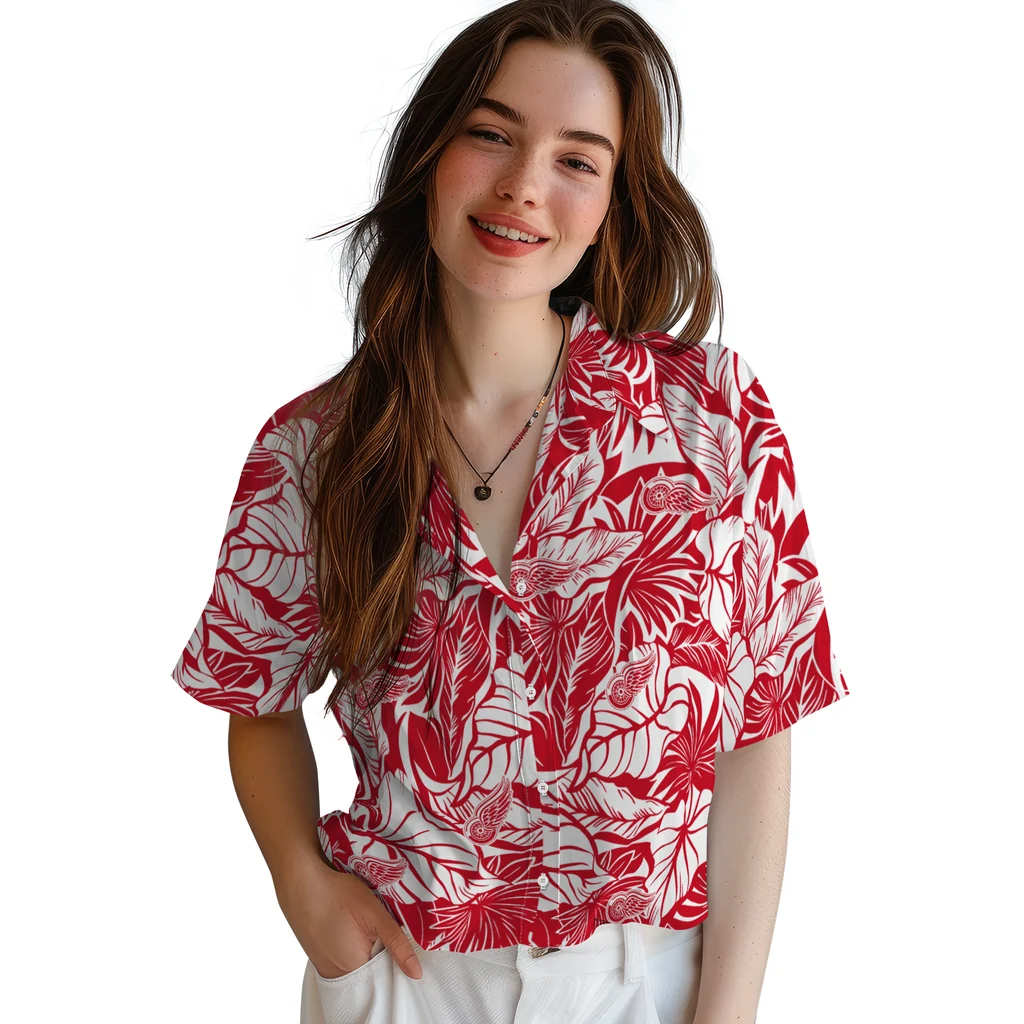 Detroit Red Wings Hawaiian Shirt - Monstera Layer detroit red wings monstera layer red hawaiian shirts latest model