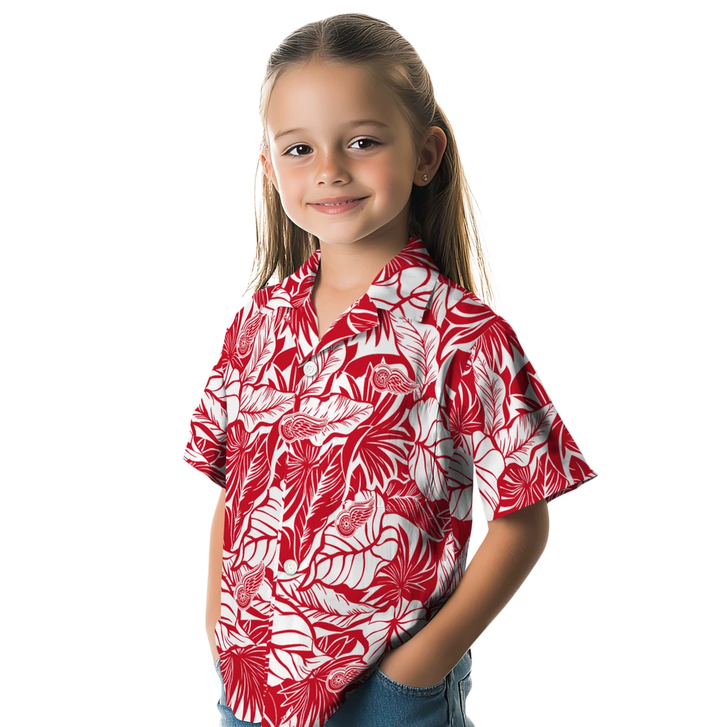 Detroit Red Wings Hawaiian Shirt - Monstera Layer detroit red wings monstera layer red hawaiian shirts premium grade