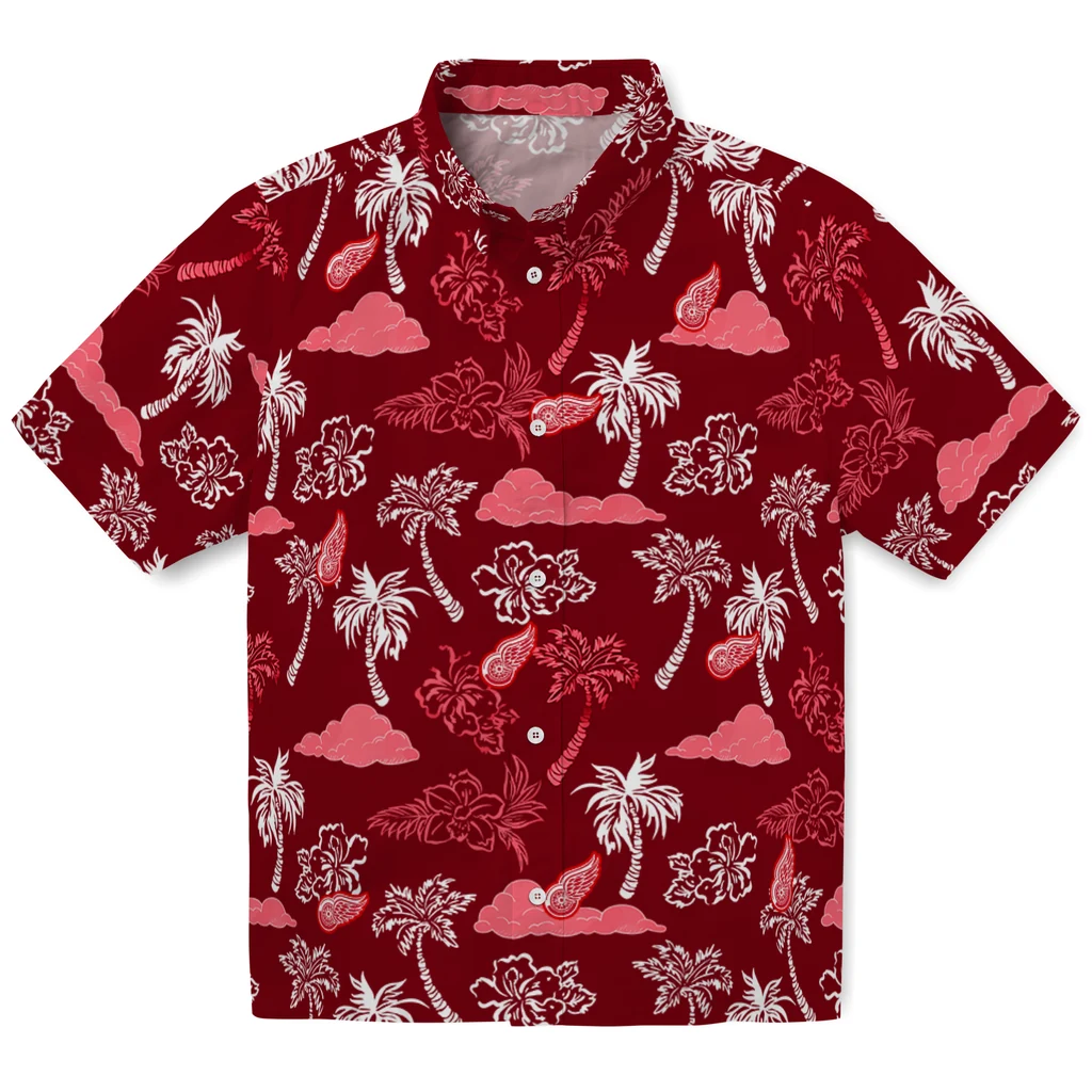 Detroit Red Wings Hawaiian Shirt - Palm And Clouds detroit red wings palm and clouds red hawaiian shirts best selling