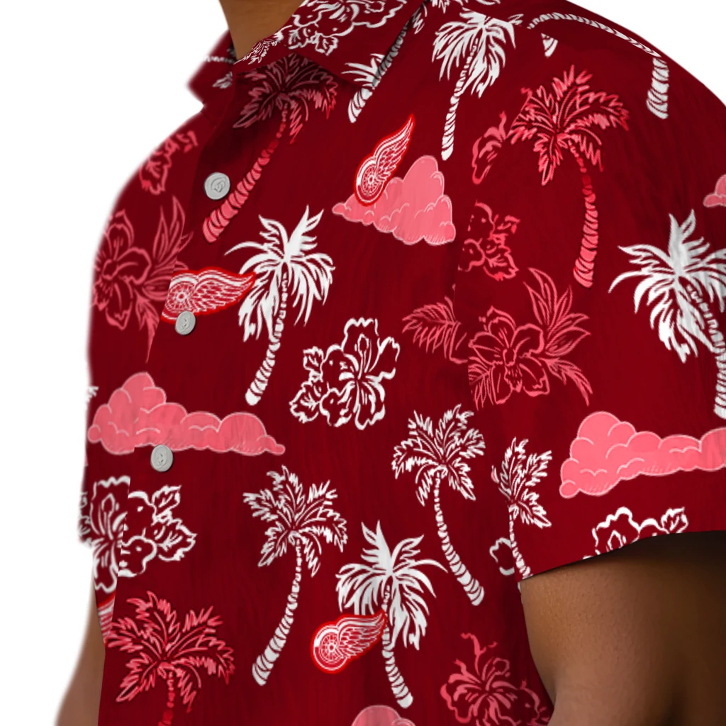 Detroit Red Wings Hawaiian Shirt - Palm And Clouds detroit red wings palm and clouds red hawaiian shirts trendy