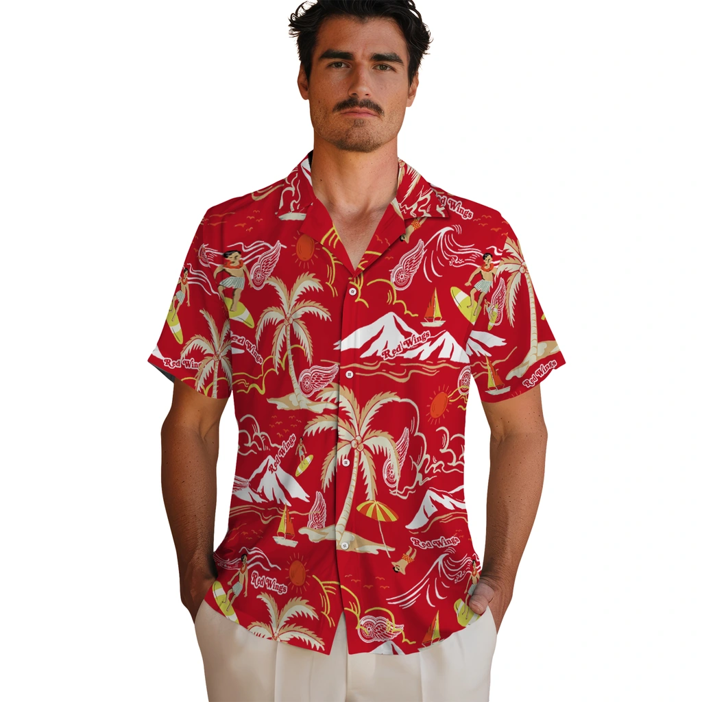 Detroit Red Wings Hawaiian Shirt - Palm Tree Island detroit red wings palm tree island red hawaiian shirts fashion forward