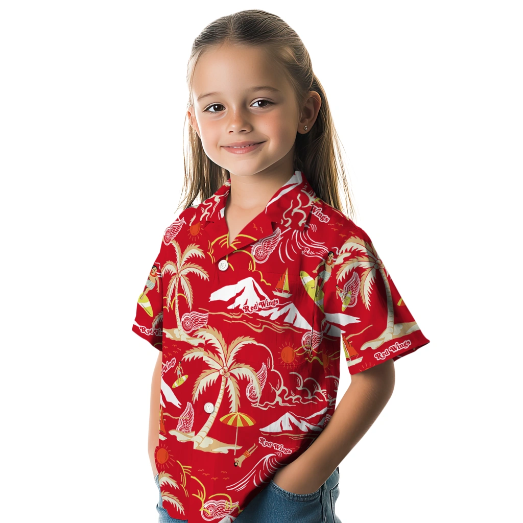Detroit Red Wings Hawaiian Shirt - Palm Tree Island detroit red wings palm tree island red hawaiian shirts premium grade
