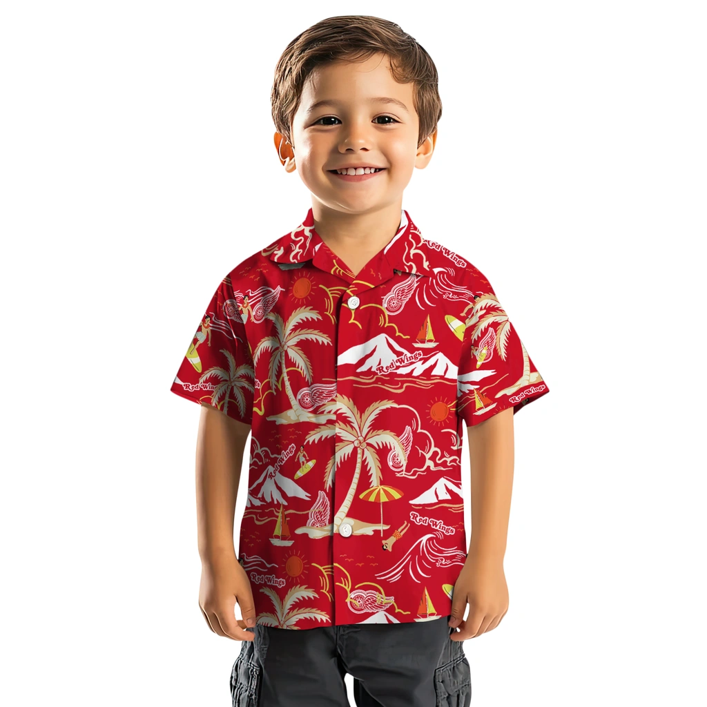 Detroit Red Wings Hawaiian Shirt - Palm Tree Island detroit red wings palm tree island red hawaiian shirts top rated