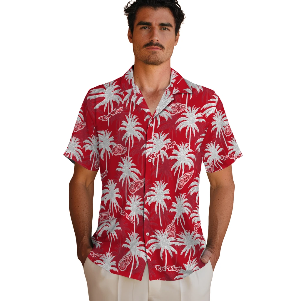 Detroit Red Wings Hawaiian Shirt - Palm Tree Motif detroit red wings palm grove red hawaiian shirts fashion forward