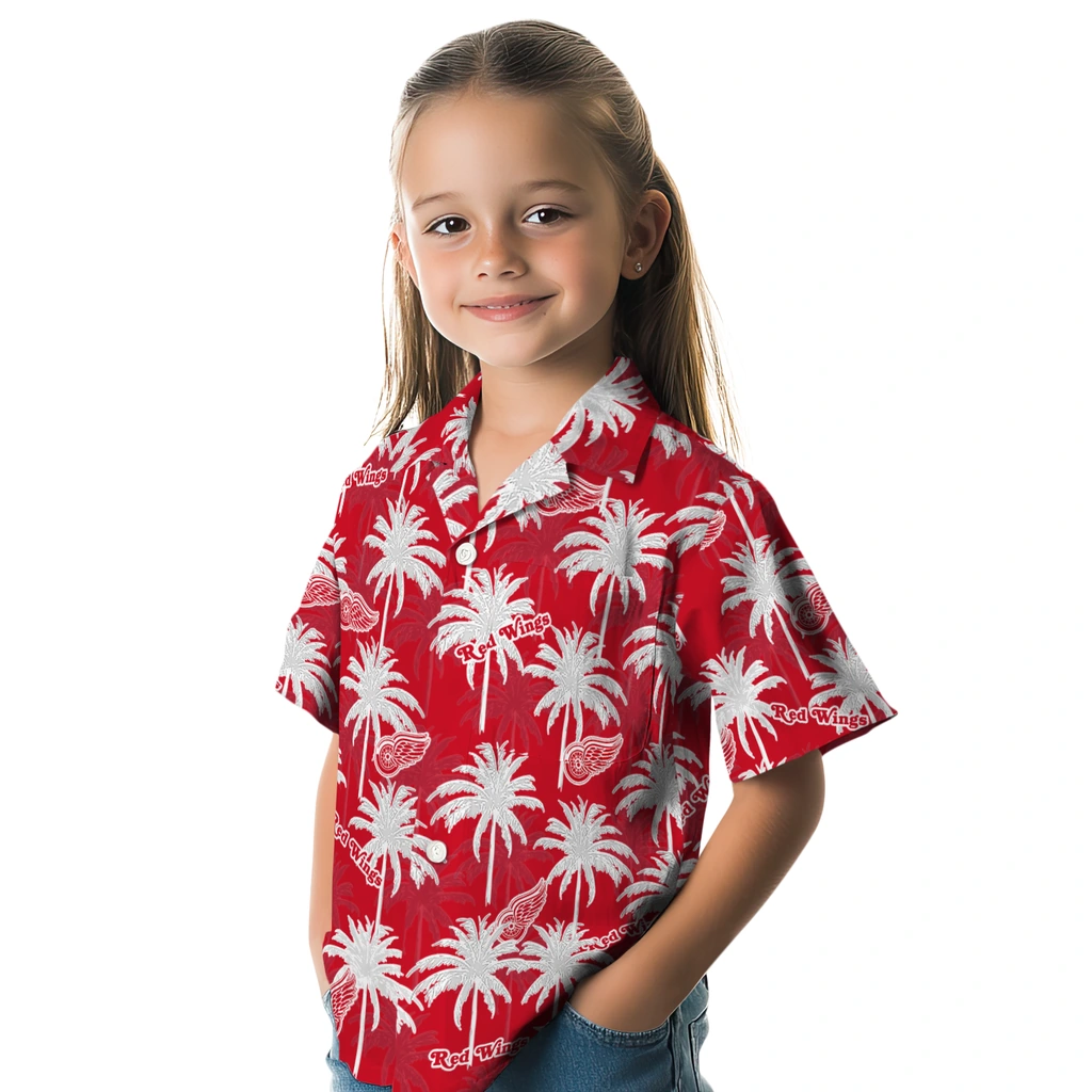 Detroit Red Wings Hawaiian Shirt - Palm Tree Motif detroit red wings palm grove red hawaiian shirts premium grade