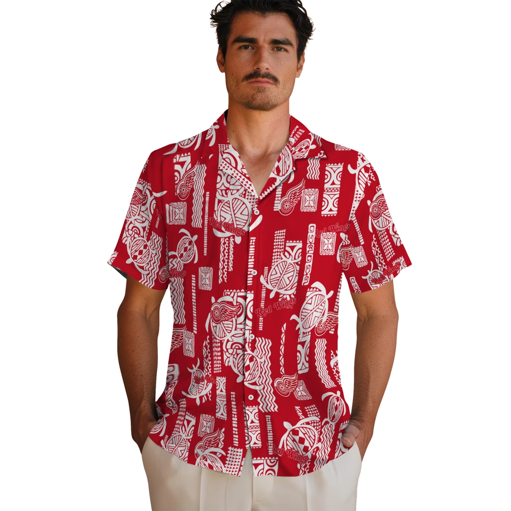 Detroit Red Wings Hawaiian Shirt - Turtle Lines detroit red wings turtle lines red hawaiian shirts fashion forward