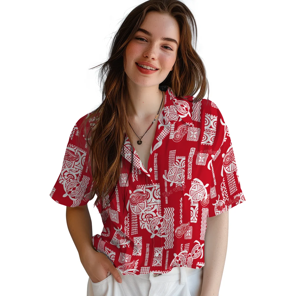 Detroit Red Wings Hawaiian Shirt - Turtle Lines detroit red wings turtle lines red hawaiian shirts latest model