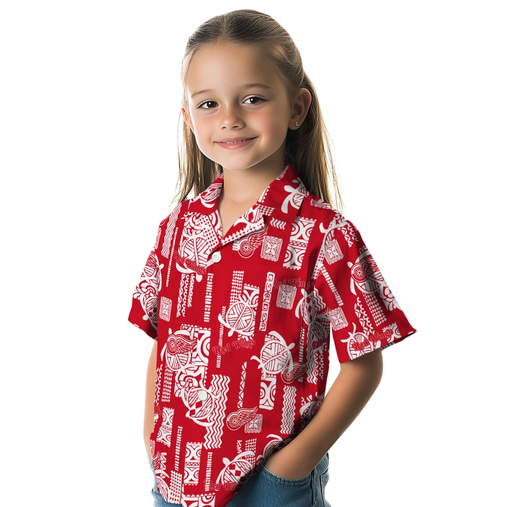 Detroit Red Wings Hawaiian Shirt - Turtle Lines detroit red wings turtle lines red hawaiian shirts premium grade