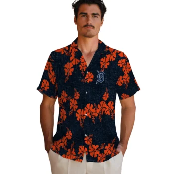 detroit tigers hibiscus petals navy hawaiian shirts fashion forward