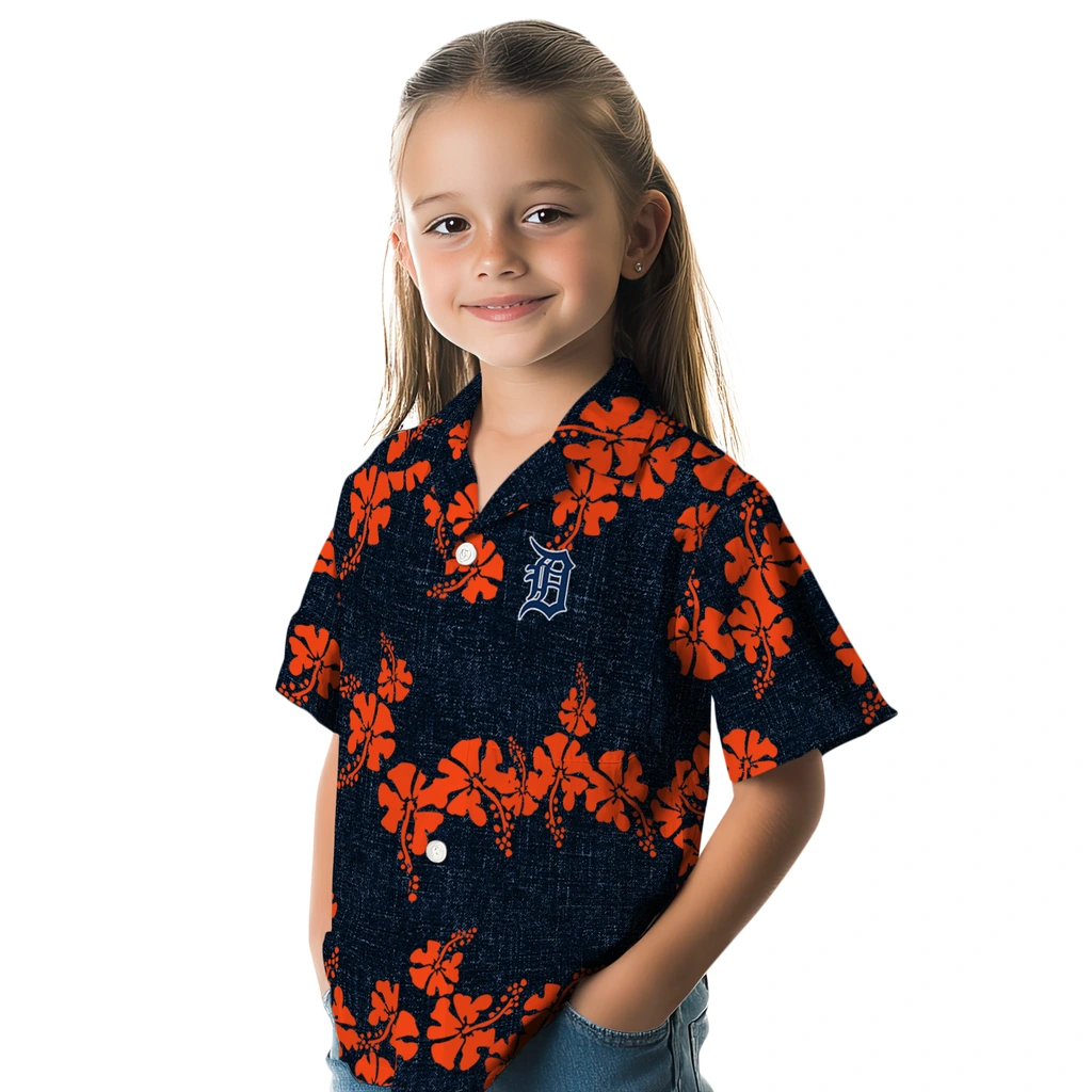 Detroit Tigers Hawaiian Shirt - 50th State Flower detroit tigers hibiscus petals navy hawaiian shirts premium grade
