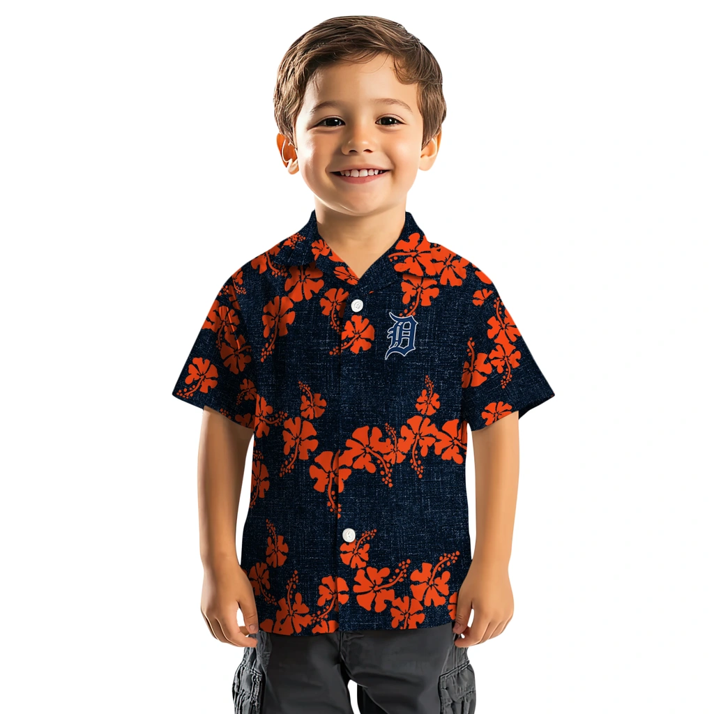 Detroit Tigers Hawaiian Shirt - 50th State Flower detroit tigers hibiscus petals navy hawaiian shirts top rated
