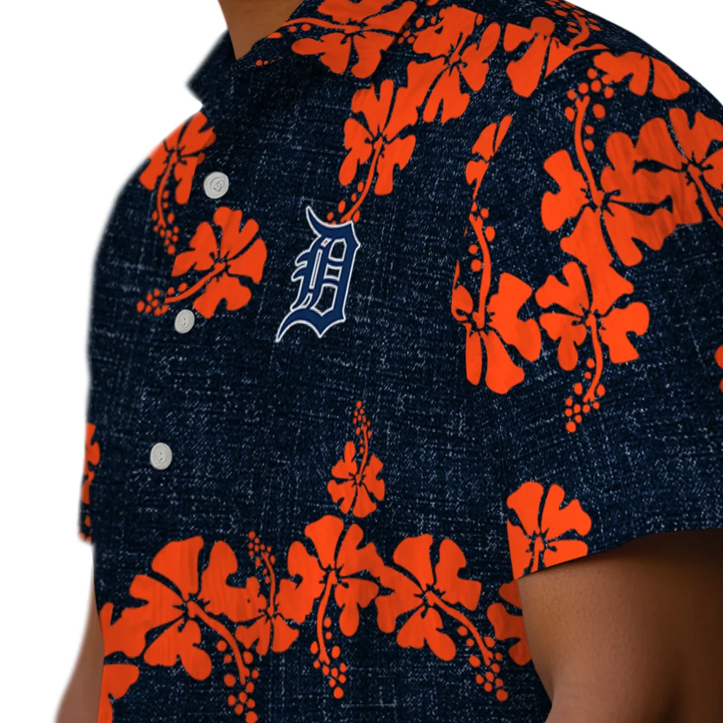 Detroit Tigers Hawaiian Shirt - 50th State Flower detroit tigers hibiscus petals navy hawaiian shirts trendy