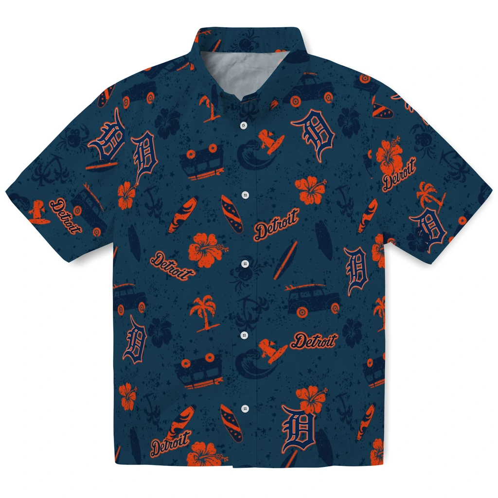 Detroit Tigers Hawaiian Shirt - Beach Vibe detroit tigers beach vibe navy hawaiian shirts best selling
