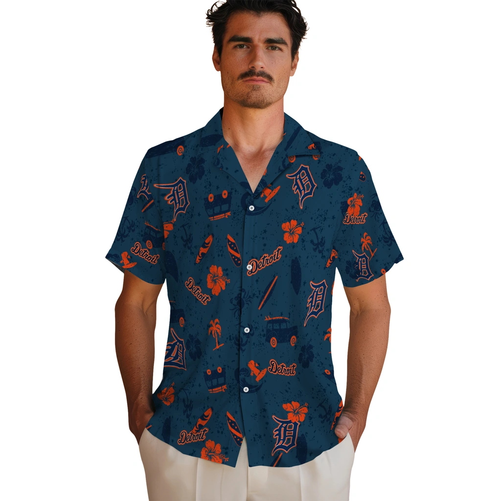 Detroit Tigers Hawaiian Shirt - Beach Vibe detroit tigers beach vibe navy hawaiian shirts fashion forward
