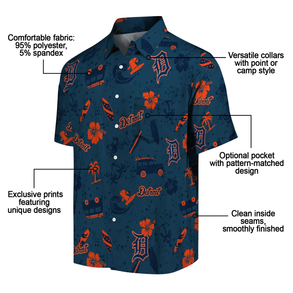 Detroit Tigers Hawaiian Shirt - Beach Vibe detroit tigers beach vibe navy hawaiian shirts new arrival
